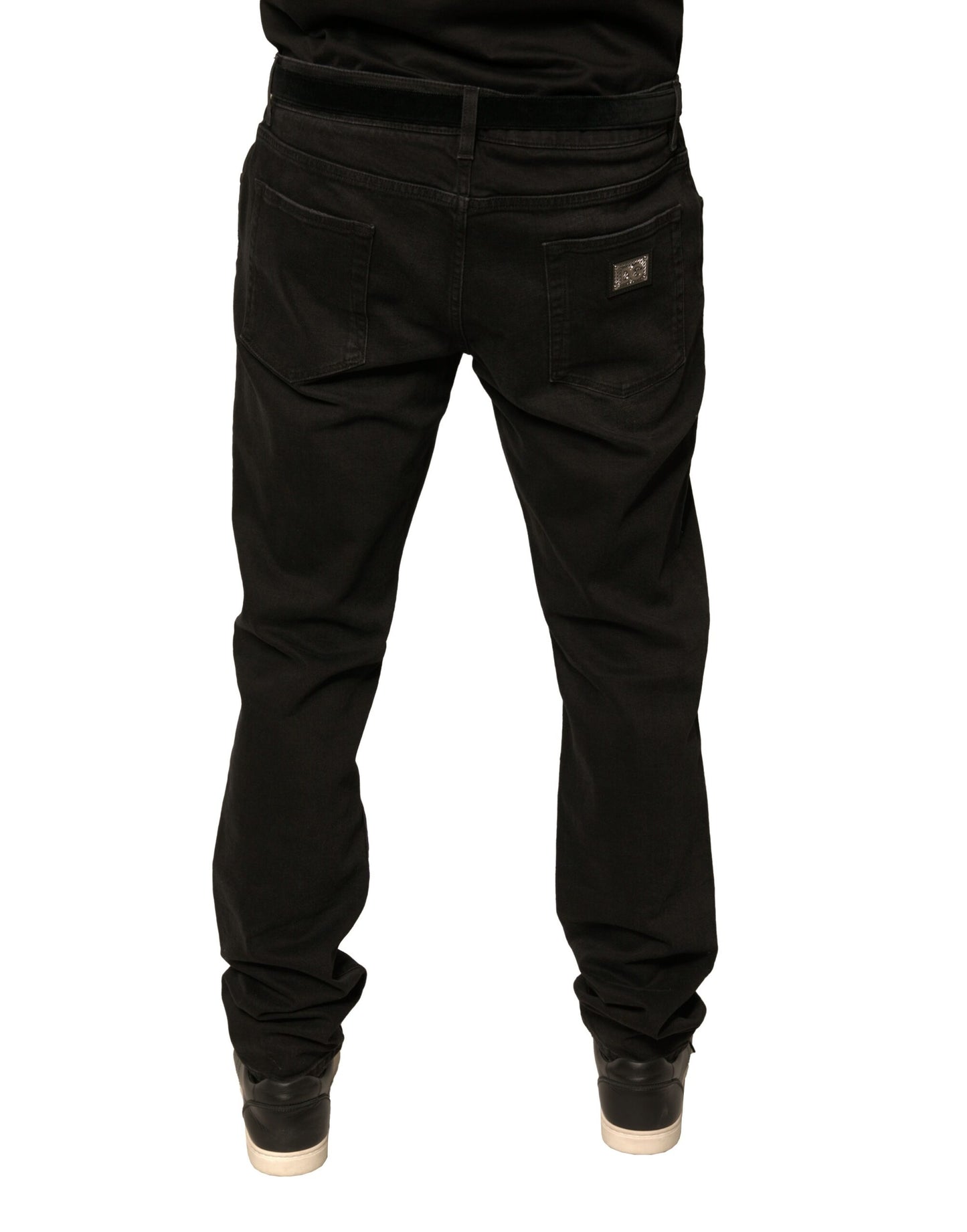 Schwarze Skinny-Jeans aus Baumwolle mit Rissen und Logo