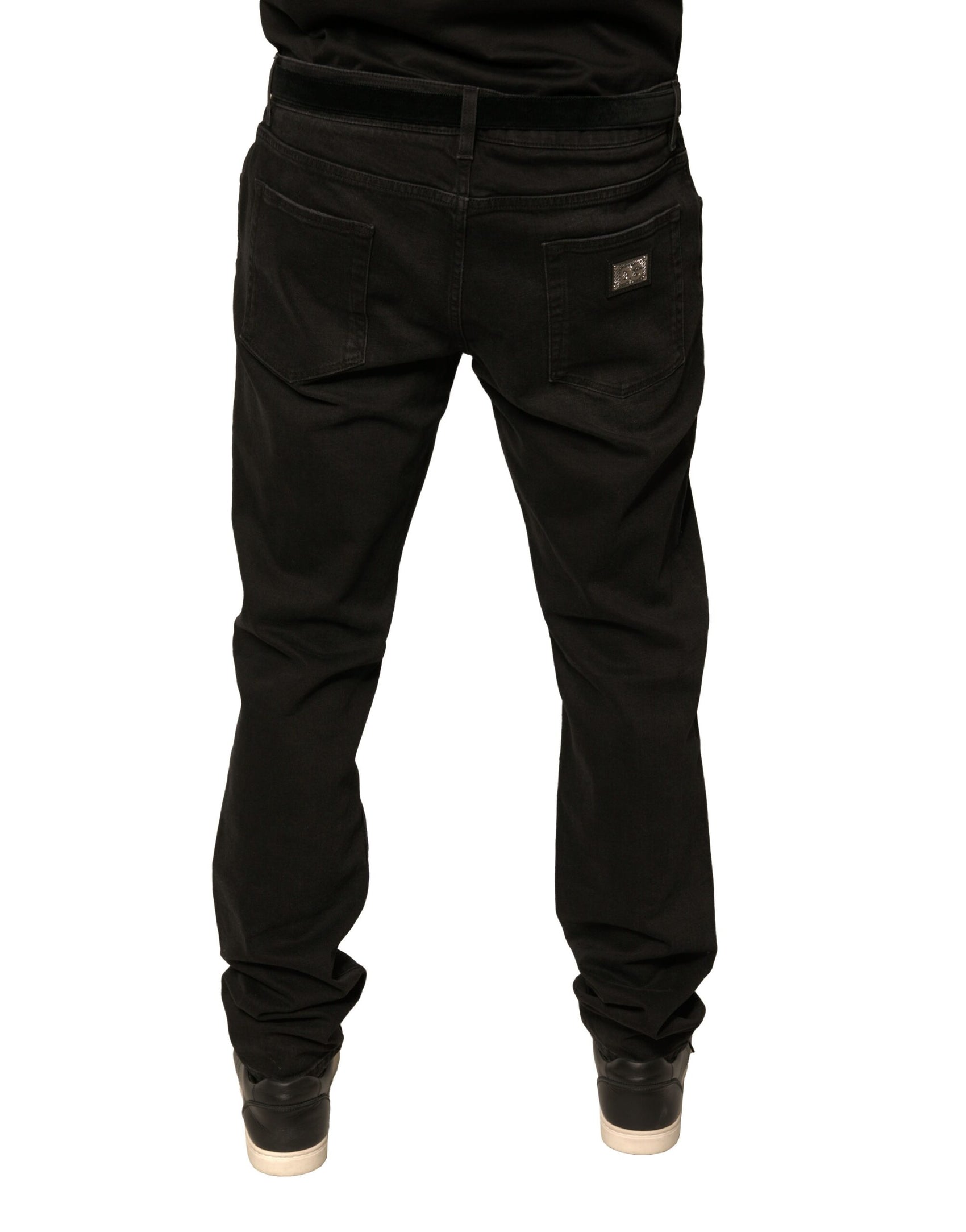 Schwarze Skinny-Jeans aus Baumwolle mit Rissen und Logo