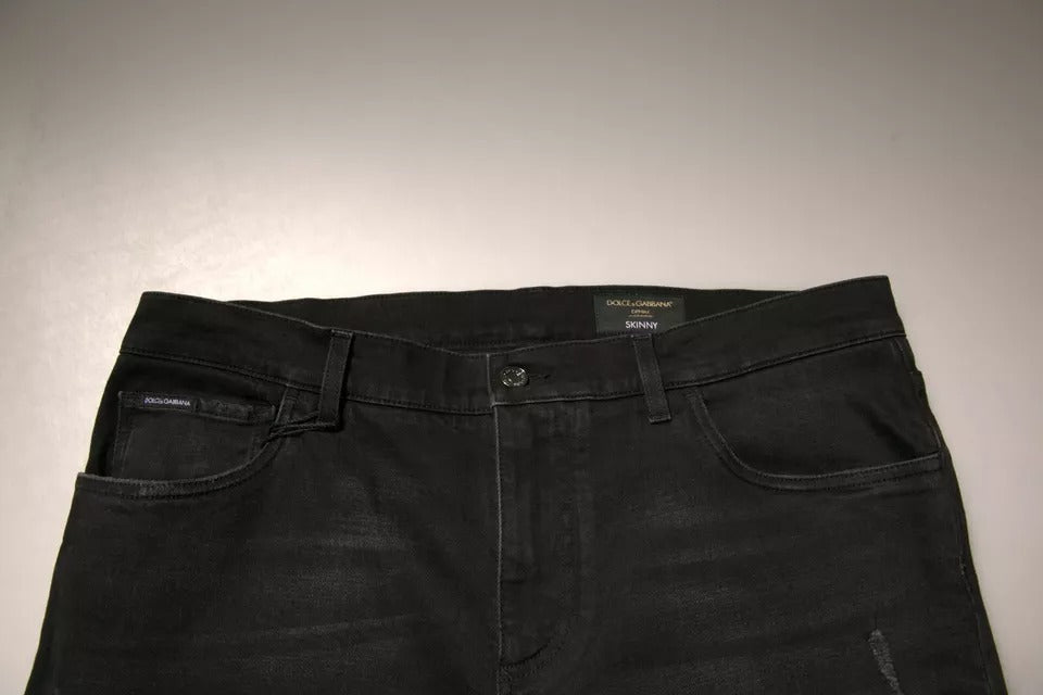 Schwarze Skinny-Jeans aus Baumwolle mit Rissen und Logo