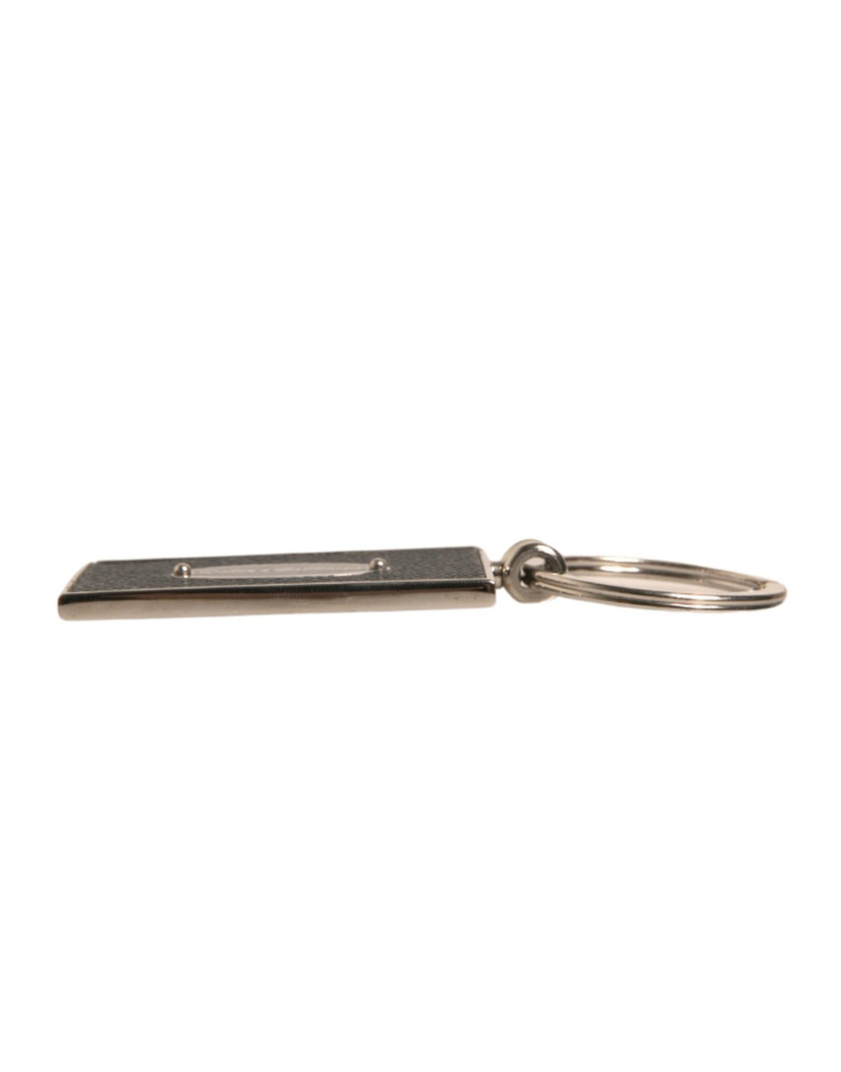 Portachiavi con anello in metallo con logo in pelle nera