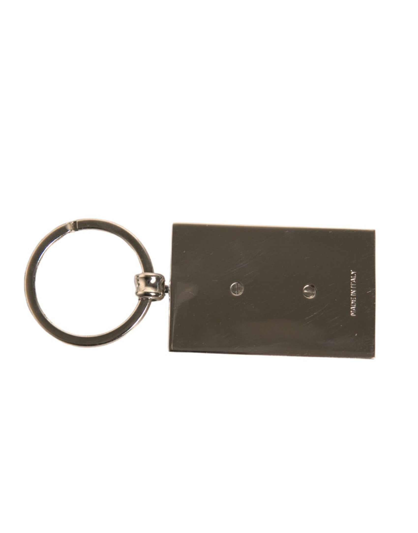 Portachiavi con anello in metallo con logo in pelle nera