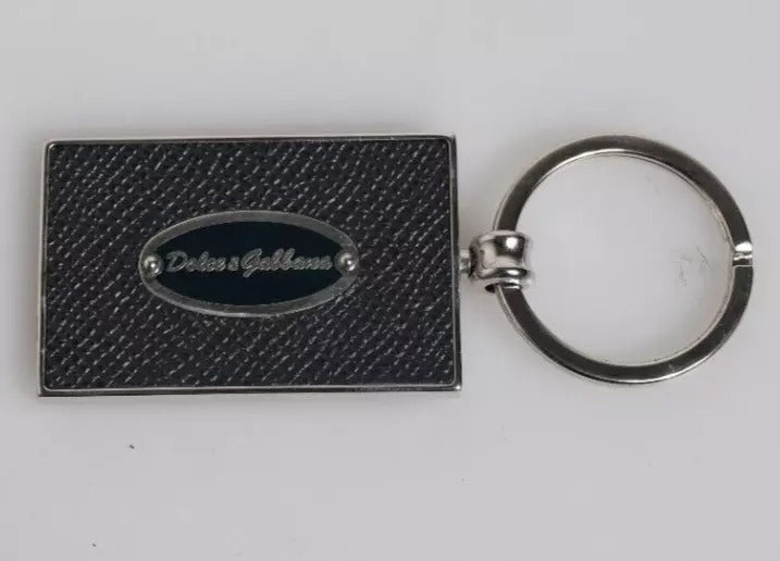 Portachiavi con anello in metallo con logo in pelle nera