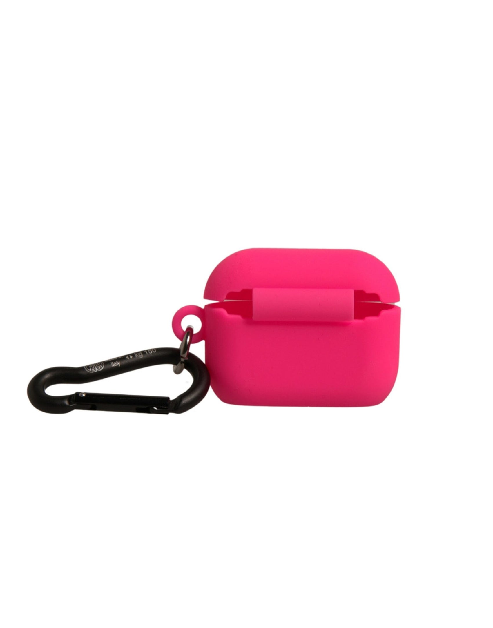 Custodia per Airpods in silicone rosa con logo in rilievo