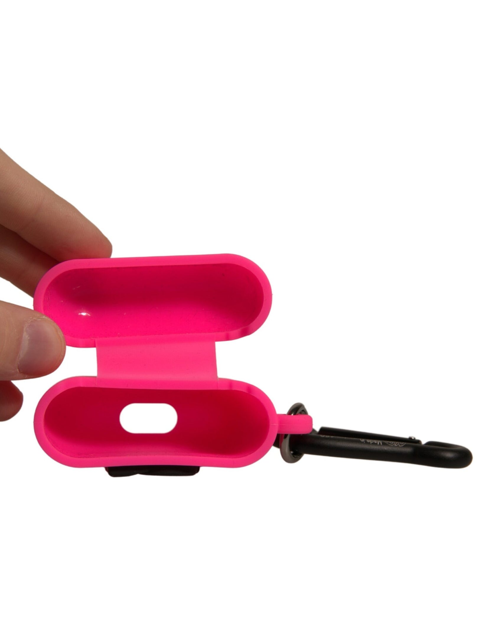 Custodia per Airpods in silicone rosa con logo in rilievo