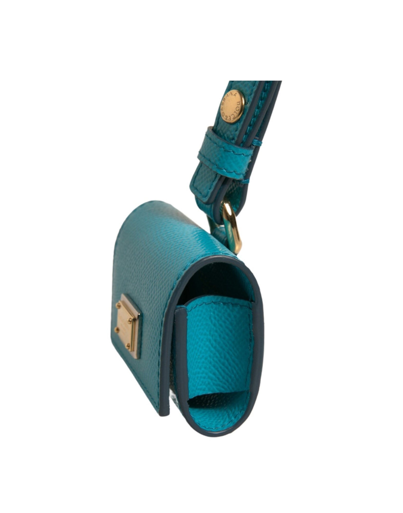 Custodia per Airpods con cinturino in metallo dorato in pelle con logo verde
