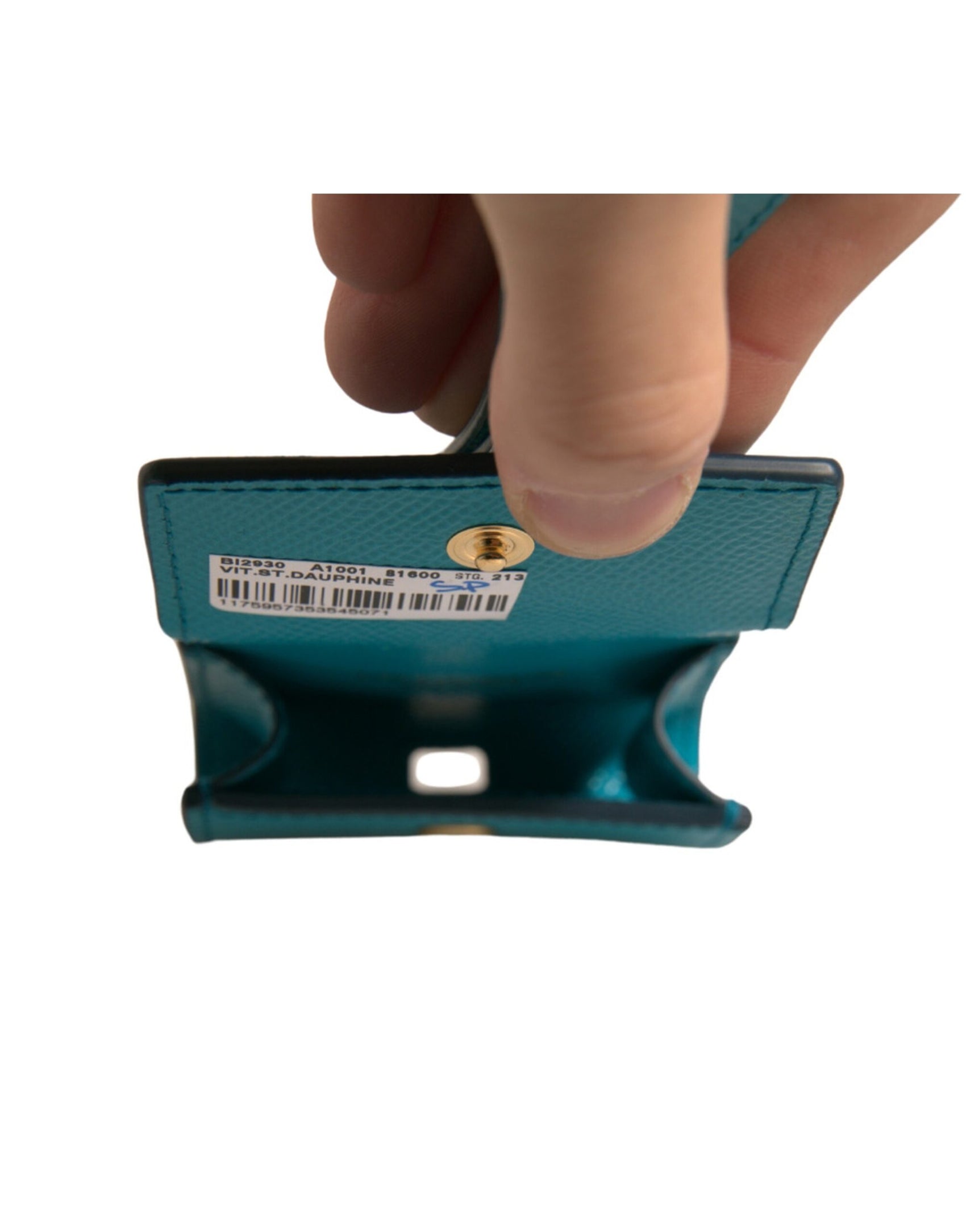 Custodia per Airpods con cinturino in metallo dorato in pelle con logo verde