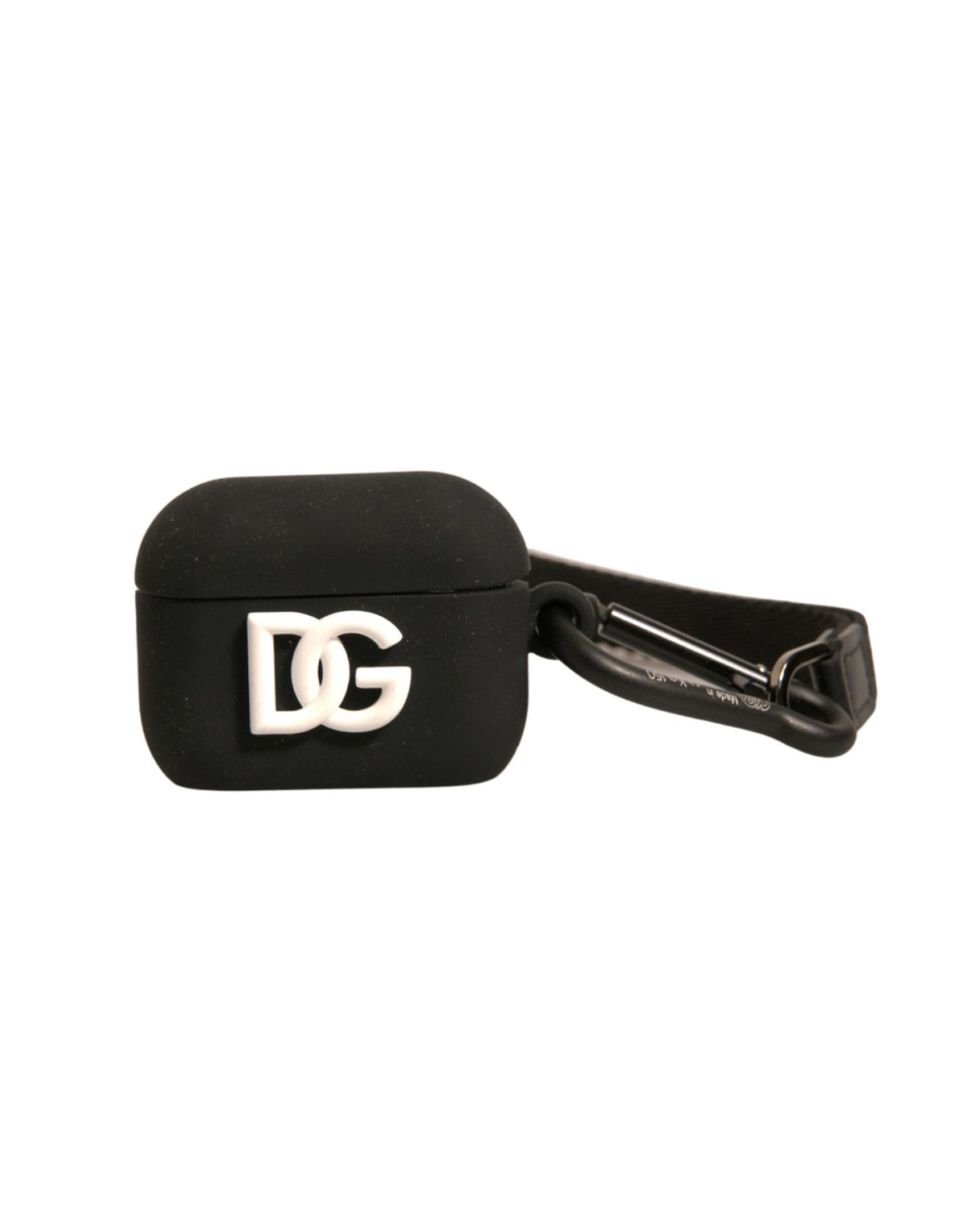 Custodia per Airpods in silicone nero con logo in rilievo