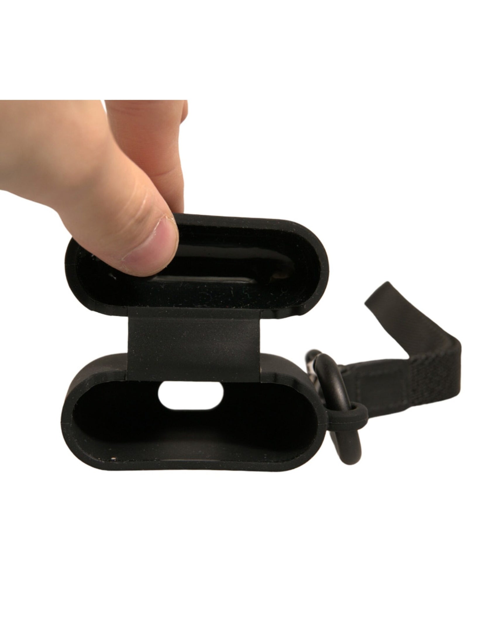 Custodia per Airpods in silicone nero con logo in rilievo
