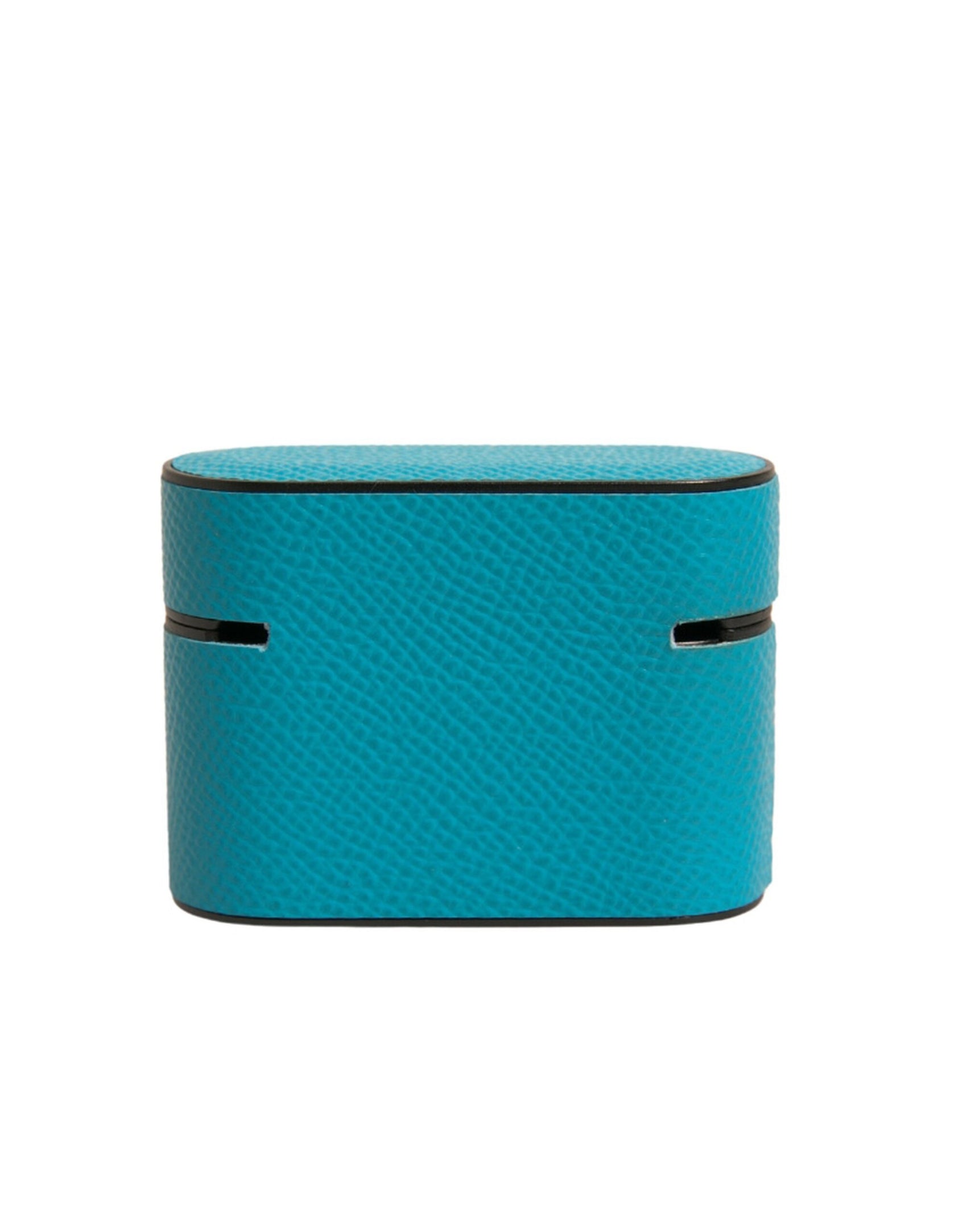 Custodia per Airpods con placca con logo in metallo in pelle verde