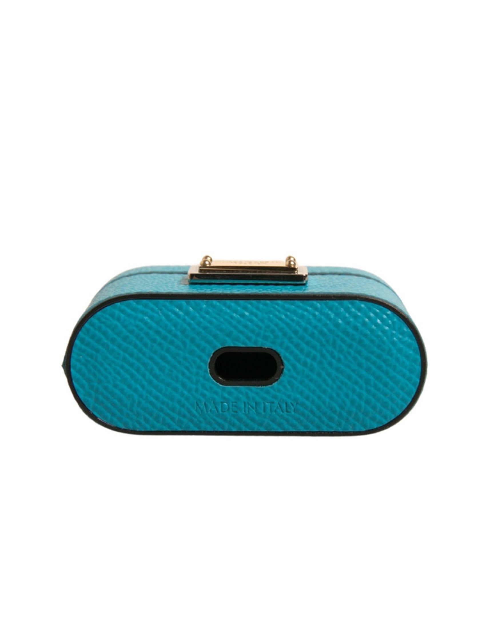 Custodia per Airpods con placca con logo in metallo in pelle verde
