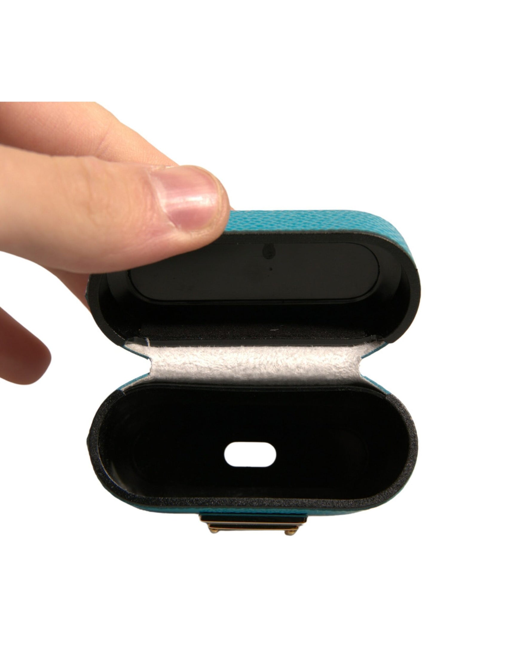 Custodia per Airpods con placca con logo in metallo in pelle verde
