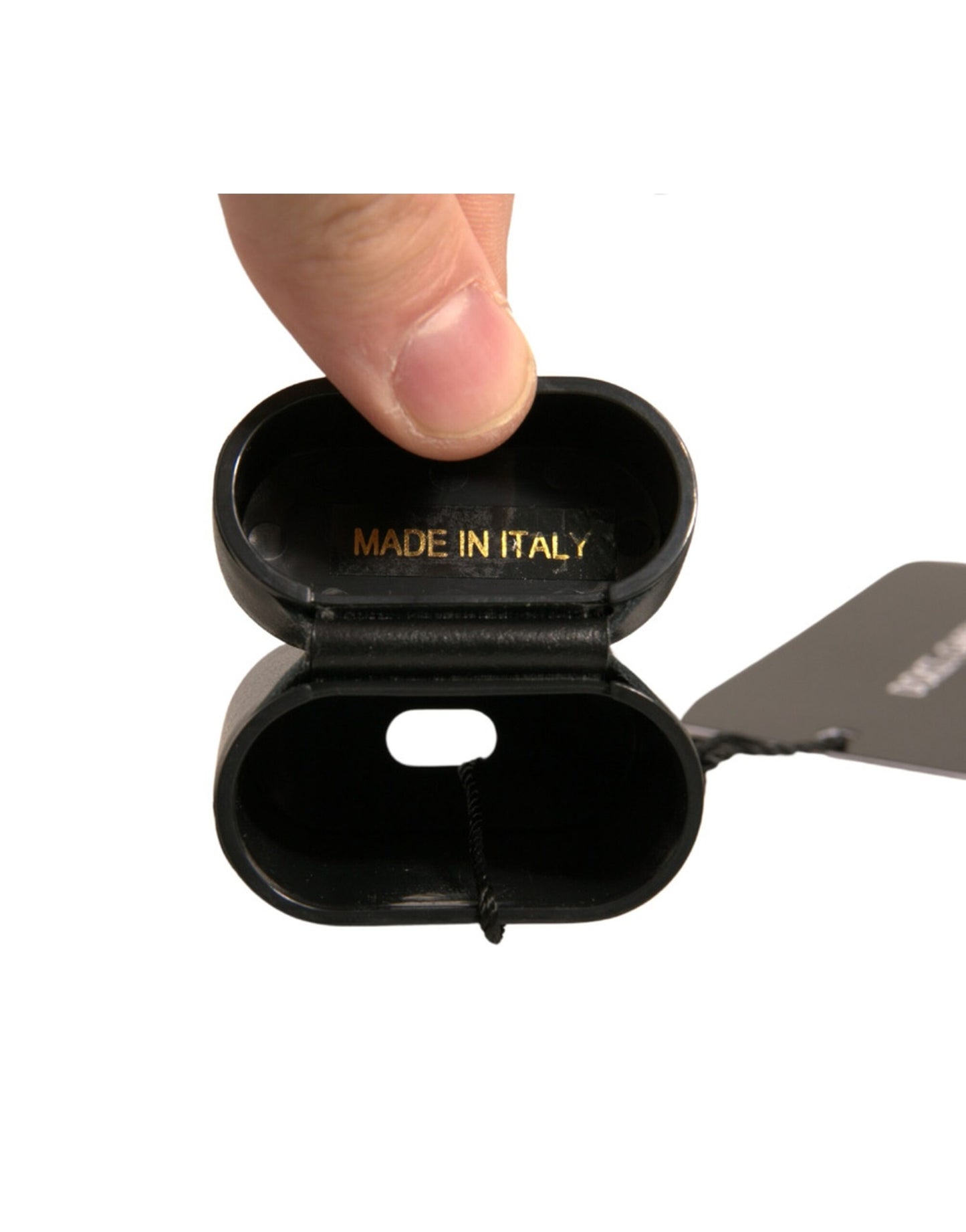 Custodia per Airpods con supporto a ribalta in PVC nero con stampa del logo