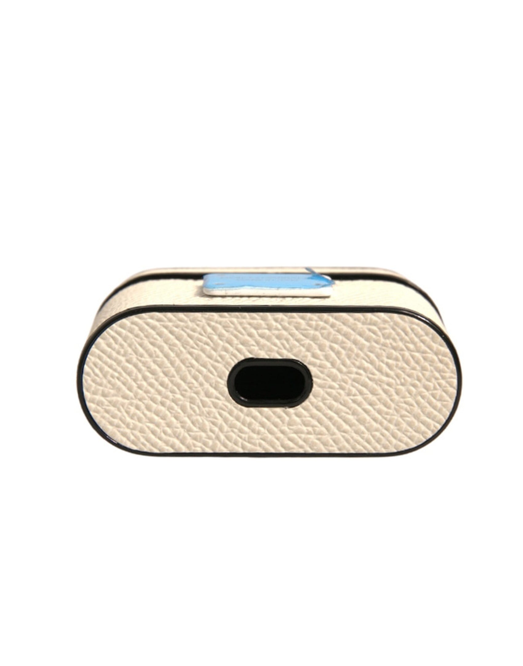 Custodia per Airpods con placca con logo in metallo in pelle bianca