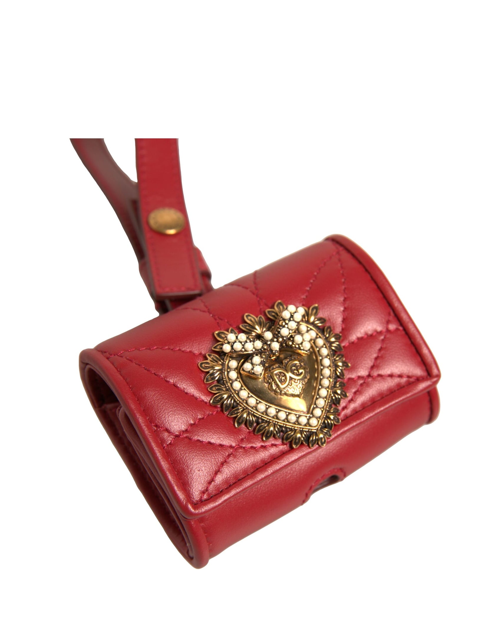 Schwarzes Airpod-Etui aus Leder mit Herzriemen