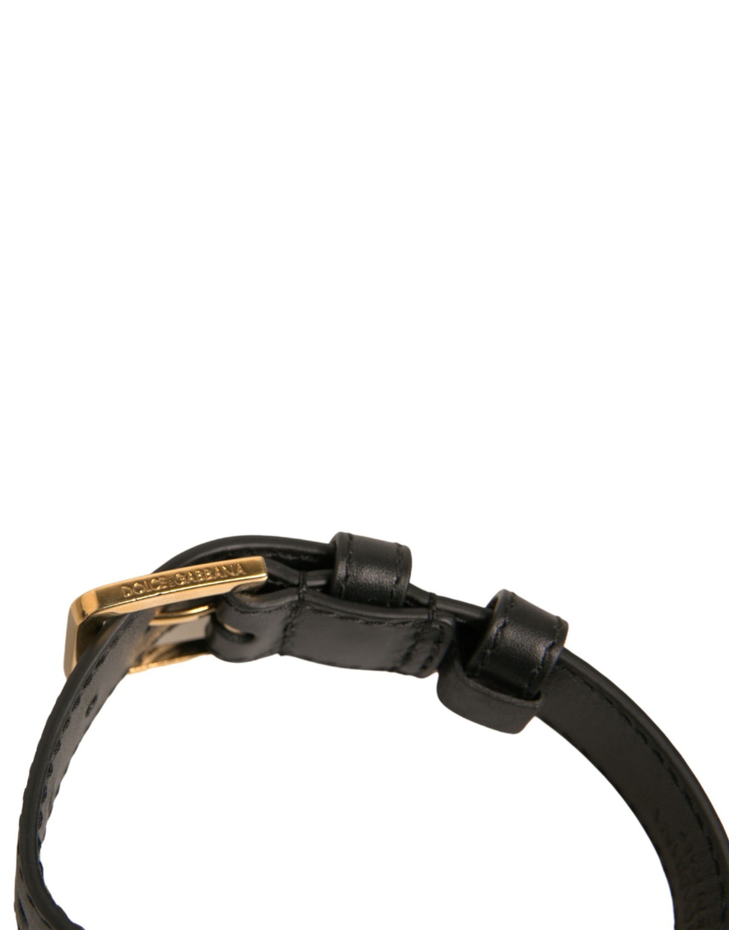 Bracciale con fibbia in metallo color oro in pelle testurizzata nera