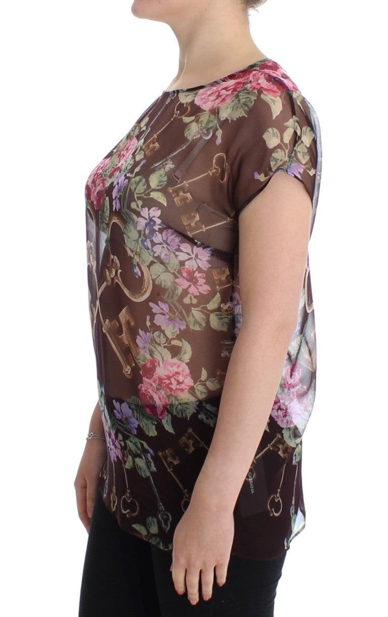 Elegante Seidenbluse mit Blumenmuster und Flügelärmeln