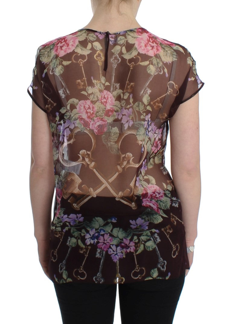 Elegante Seidenbluse mit Blumenmuster und Flügelärmeln