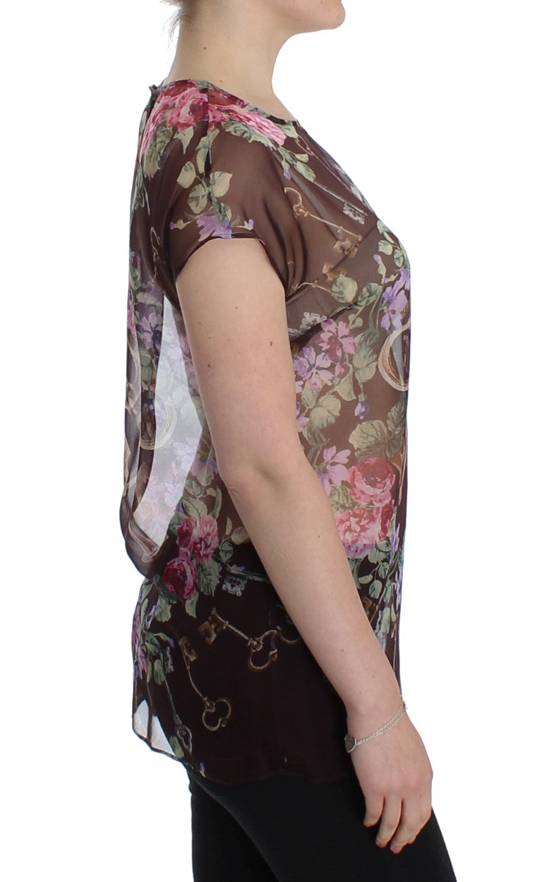 Elegante Seidenbluse mit Blumenmuster und Flügelärmeln