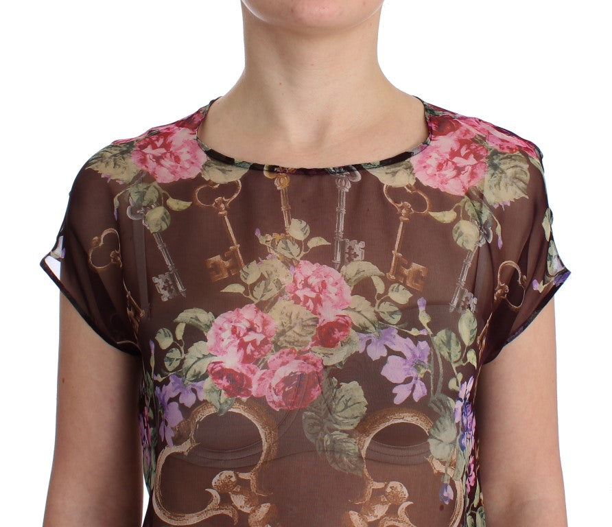 Elegante Seidenbluse mit Blumenmuster und Flügelärmeln
