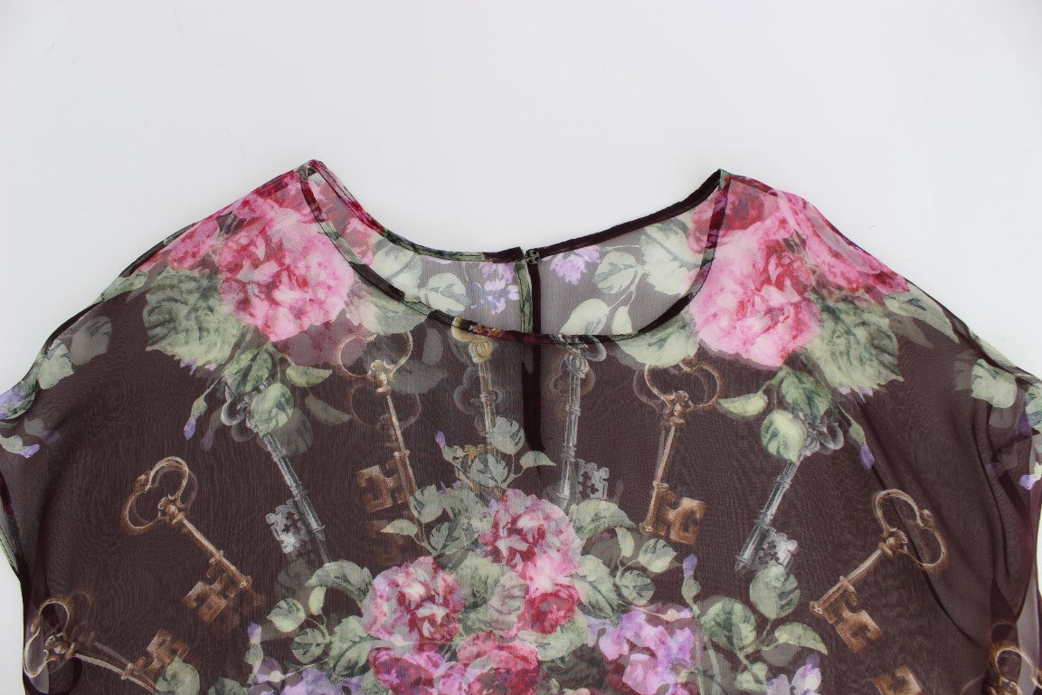 Elegante Seidenbluse mit Blumenmuster und Flügelärmeln