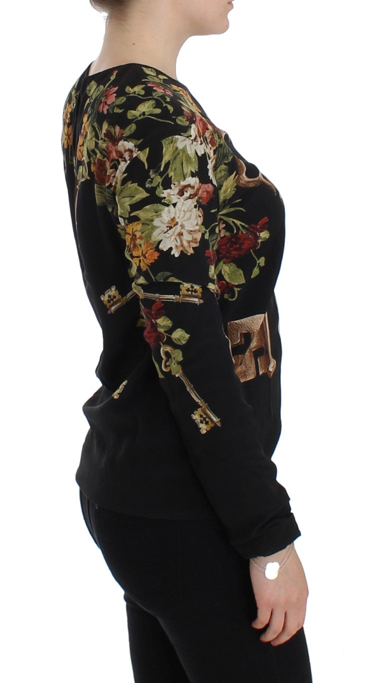 Elegante Seidenbluse mit mittelalterlichem Print