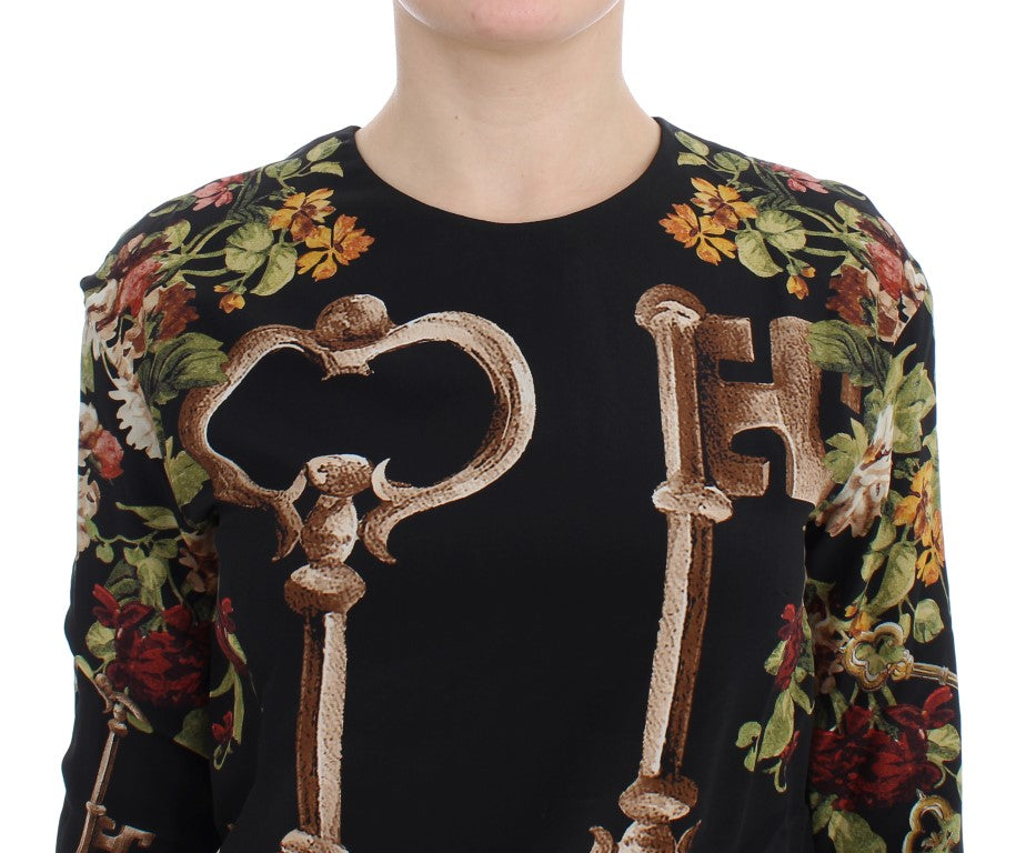Elegante Seidenbluse mit mittelalterlichem Print