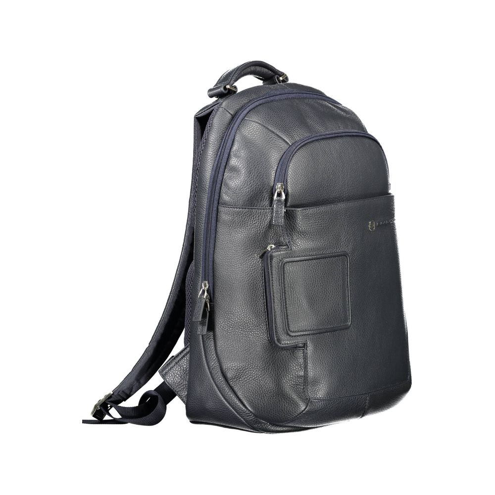 Blue Leather Men Backpack