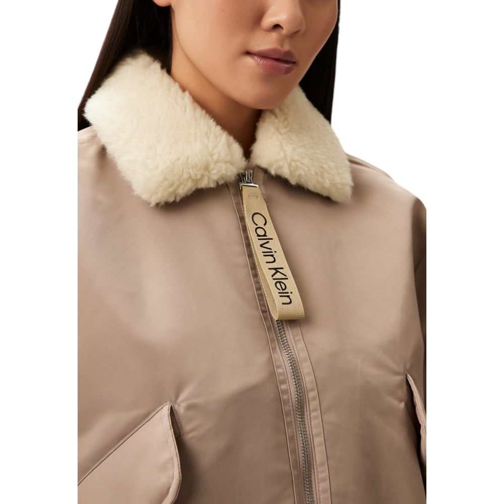 Beige Polyester Jackets & Coat