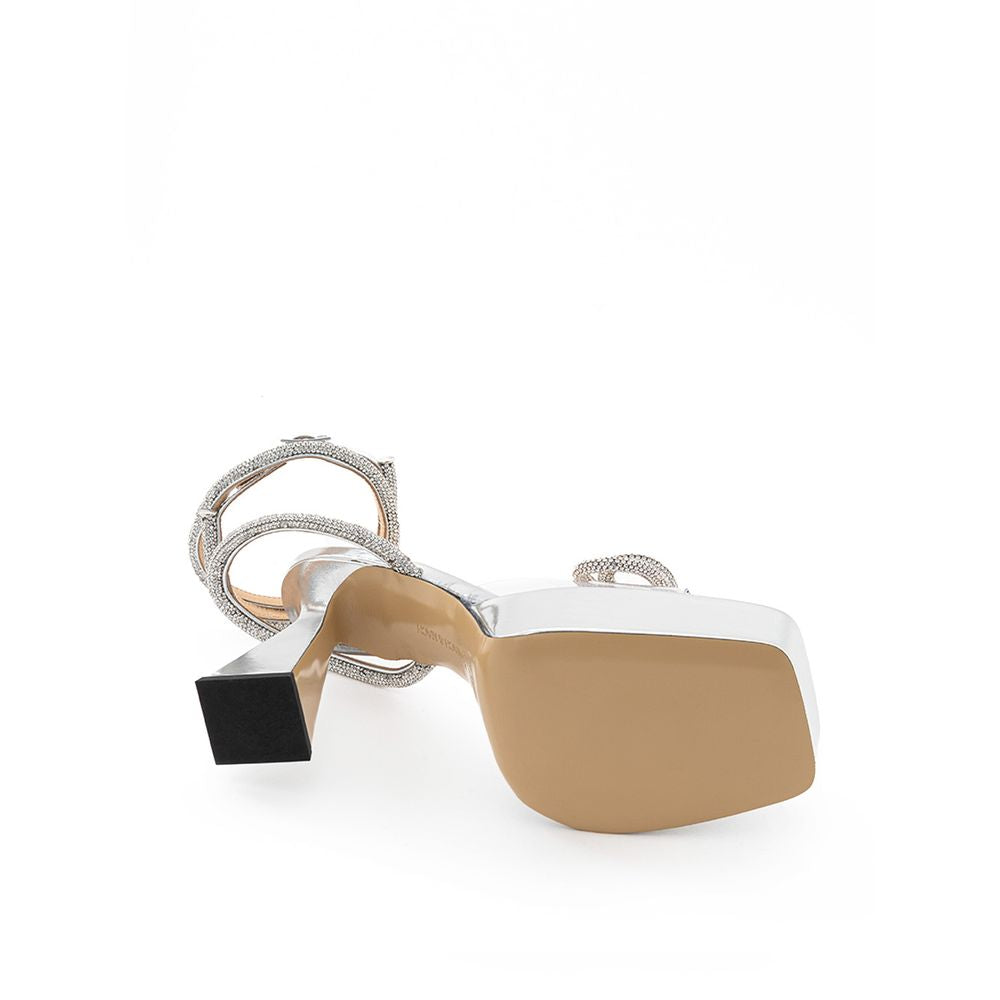 Elegante silberne Plateauschuhe aus Leder