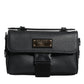 Black Logo Plaque Leather Buckled Shoulder Crossbody Bag