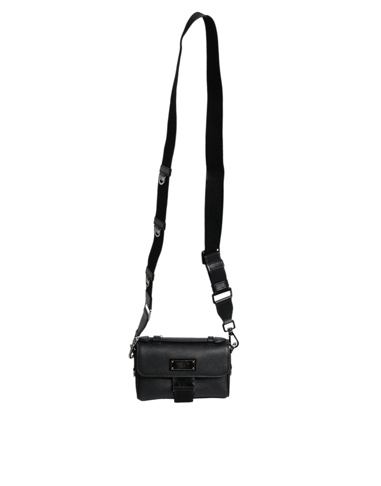 Black Logo Plaque Leather Buckled Shoulder Crossbody Bag