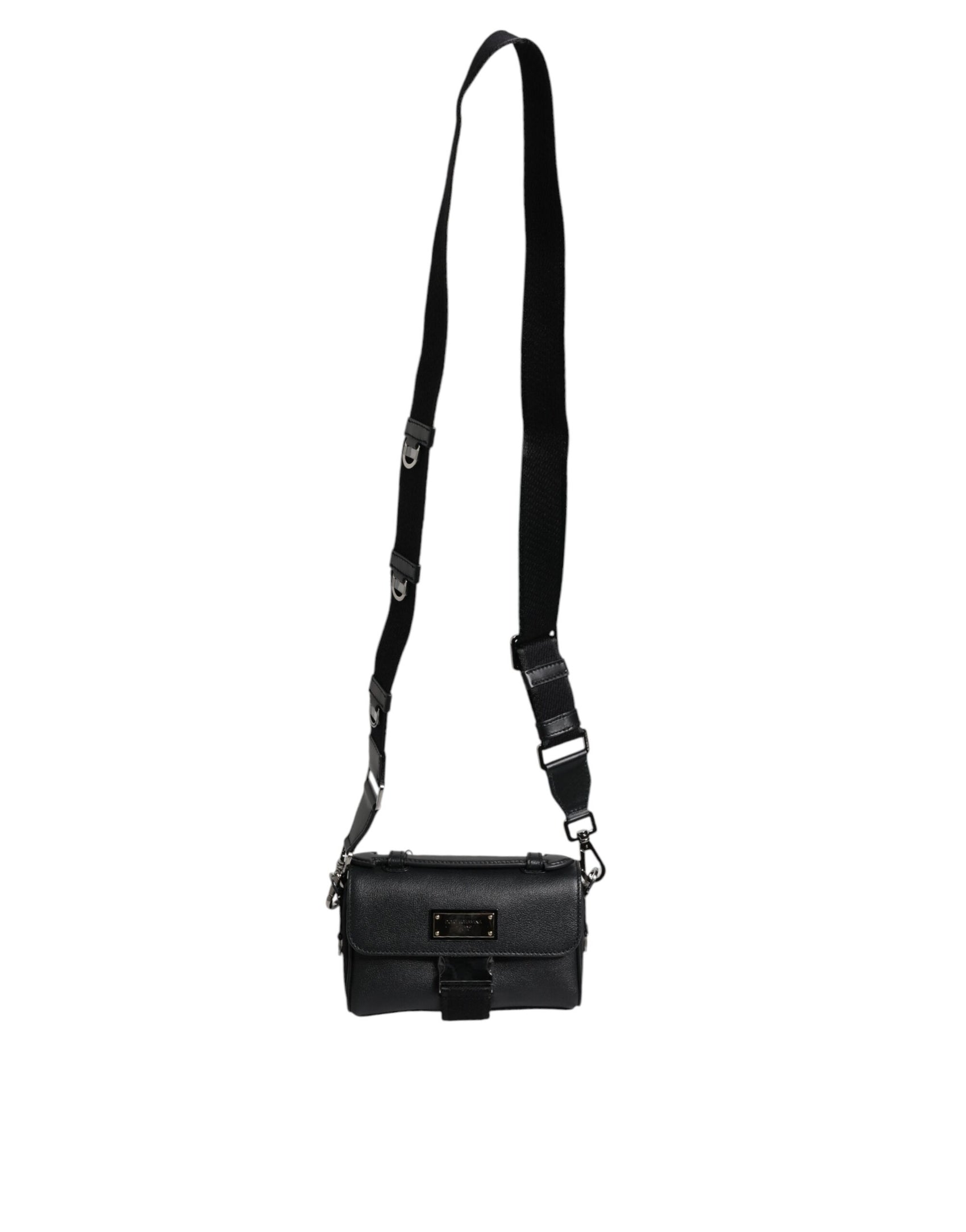 Borsa a tracolla con fibbia in pelle con placca logo nera