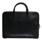 Black Calfskin Heat Pressed Logo Monreale Briefcase Bag