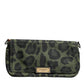 Green Nylon Leopard Print Shell Messenger Crossbody Bag