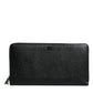 Black Calfskin Leather Logo Zip Around Continental Wallet