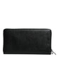 Black Calfskin Leather Logo Zip Around Continental Wallet