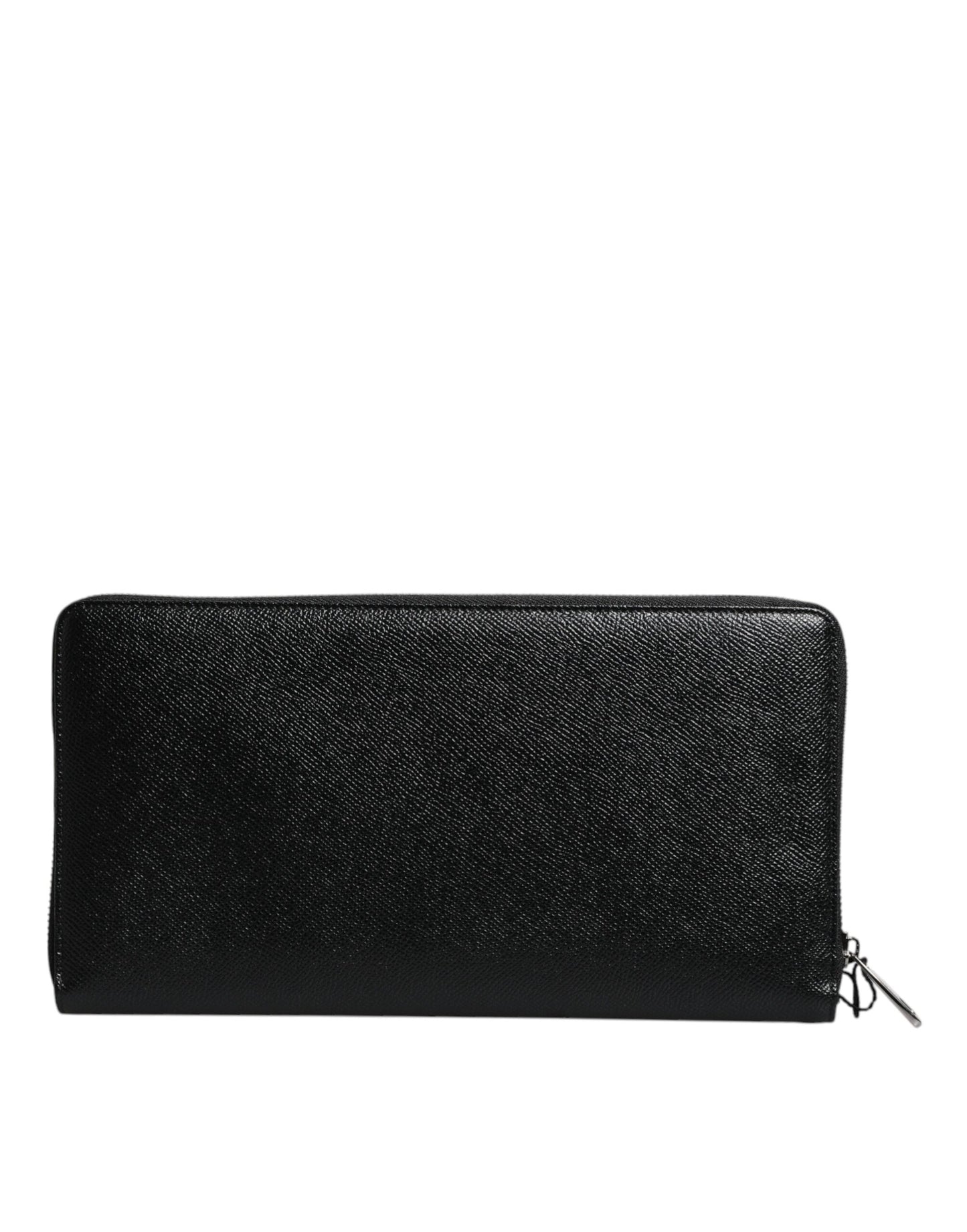 Black Calfskin Leather Logo Zip Around Continental Wallet