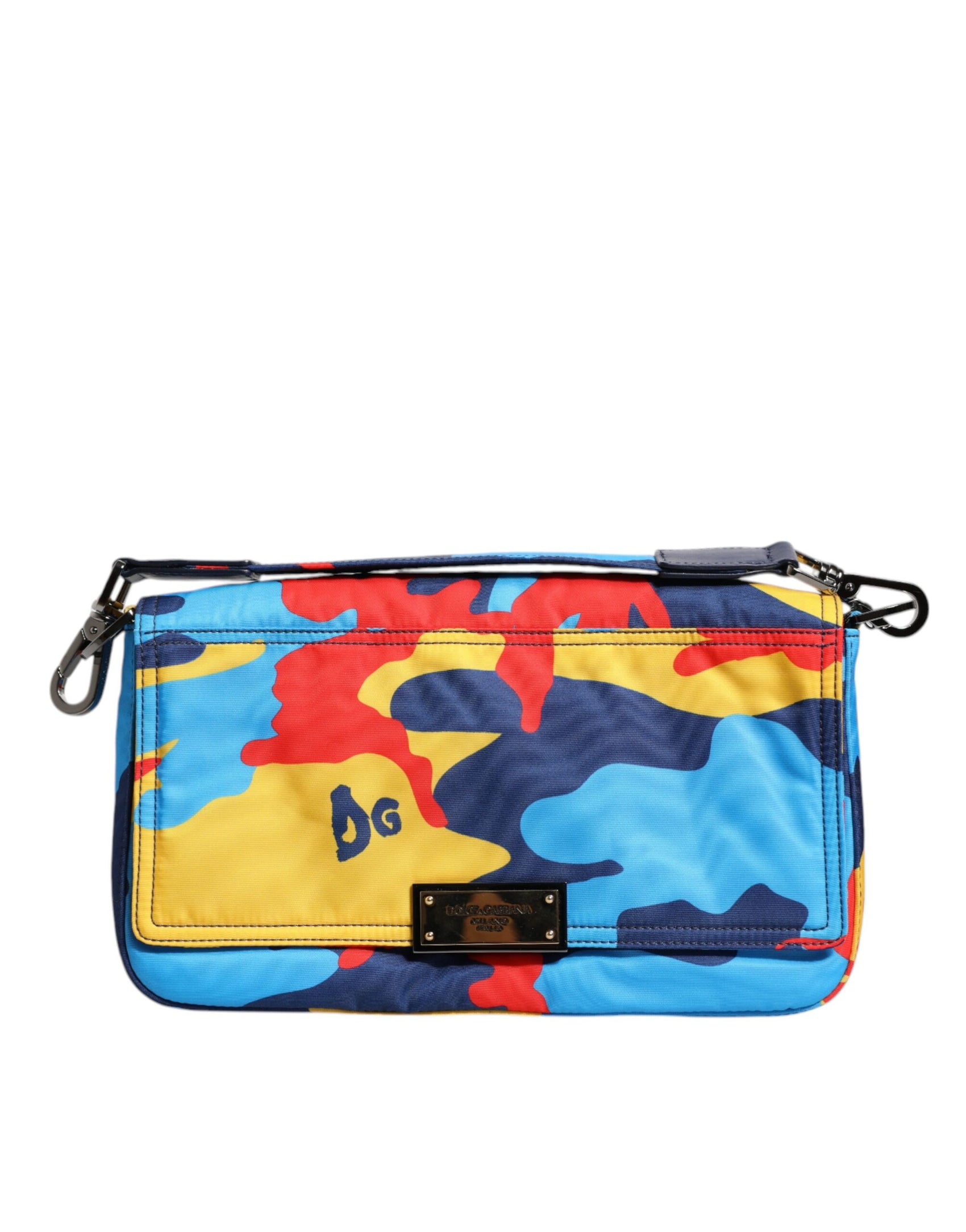 Borsa a tracolla in nylon mimetico multicolore