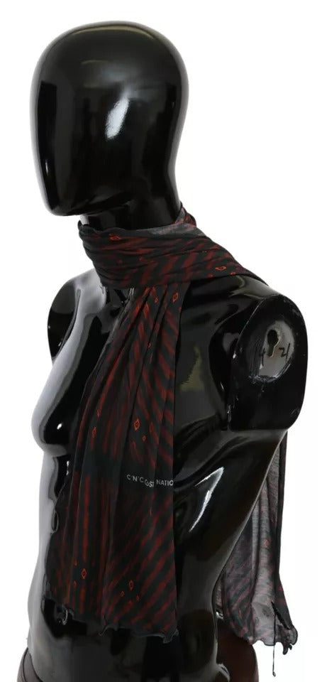 Foulard in viscosa nera e rossa con marchio