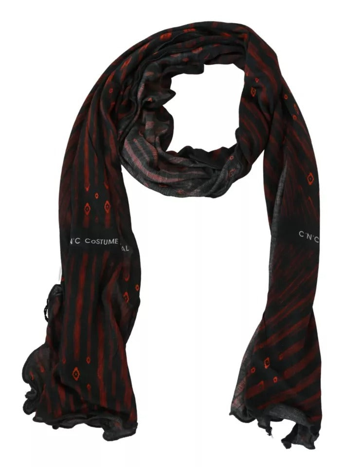 Foulard in viscosa nera e rossa con marchio