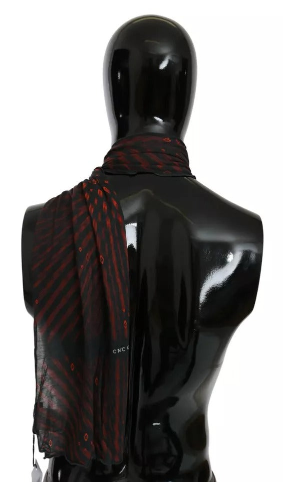 Foulard in viscosa nera e rossa con marchio