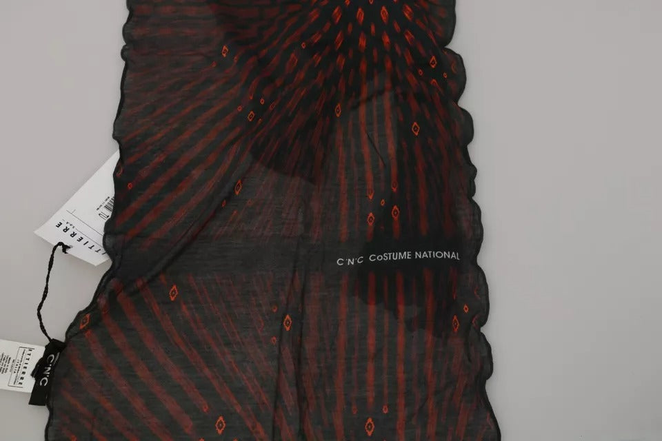 Foulard in viscosa nera e rossa con marchio