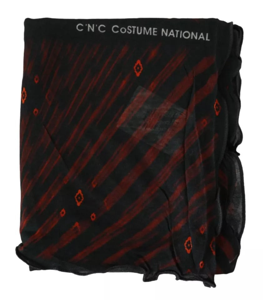 Foulard in viscosa nera e rossa con marchio