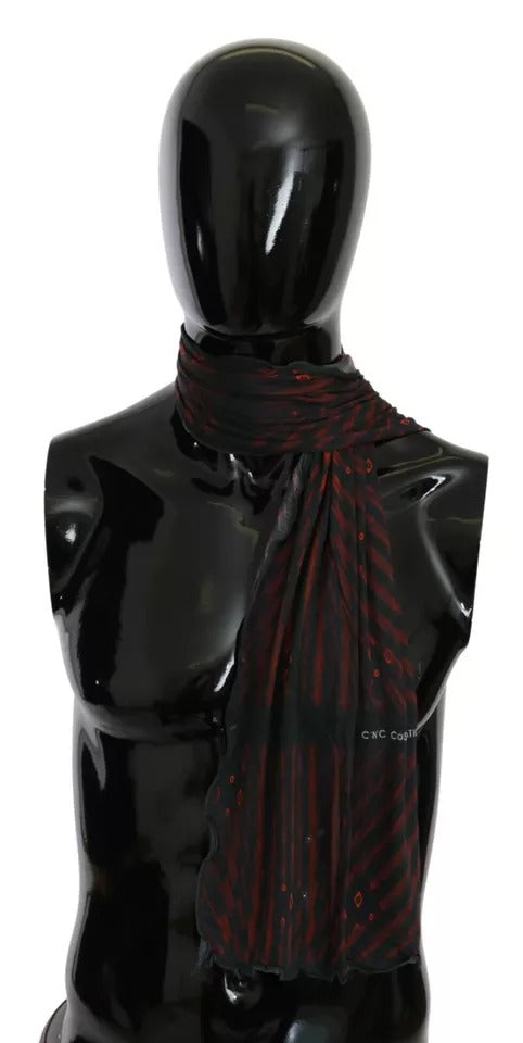 Foulard in viscosa nera e rossa con marchio