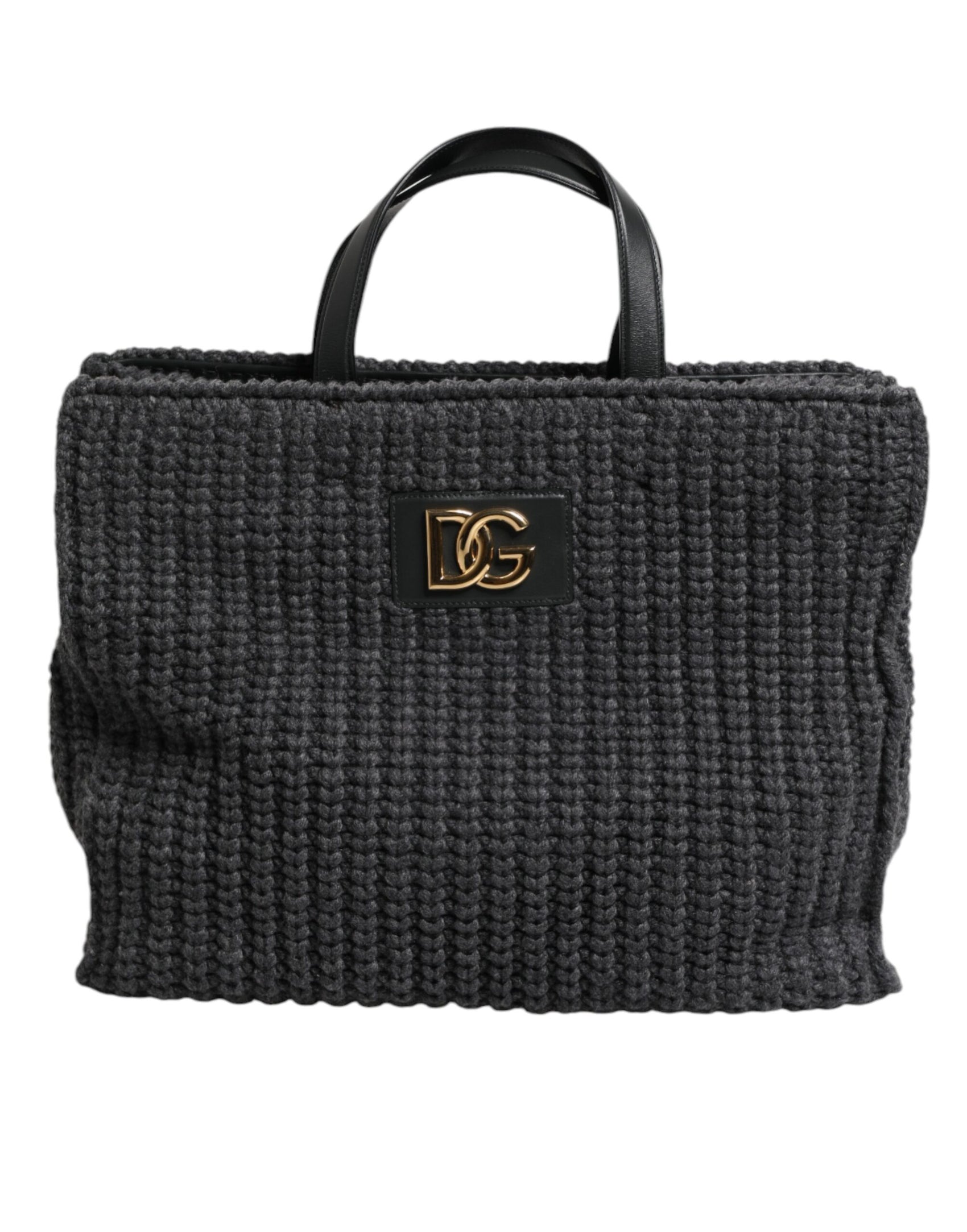 Große Shopper-Tasche aus Strick und Häkelarbeit mit DG-Logo in Schwarz
