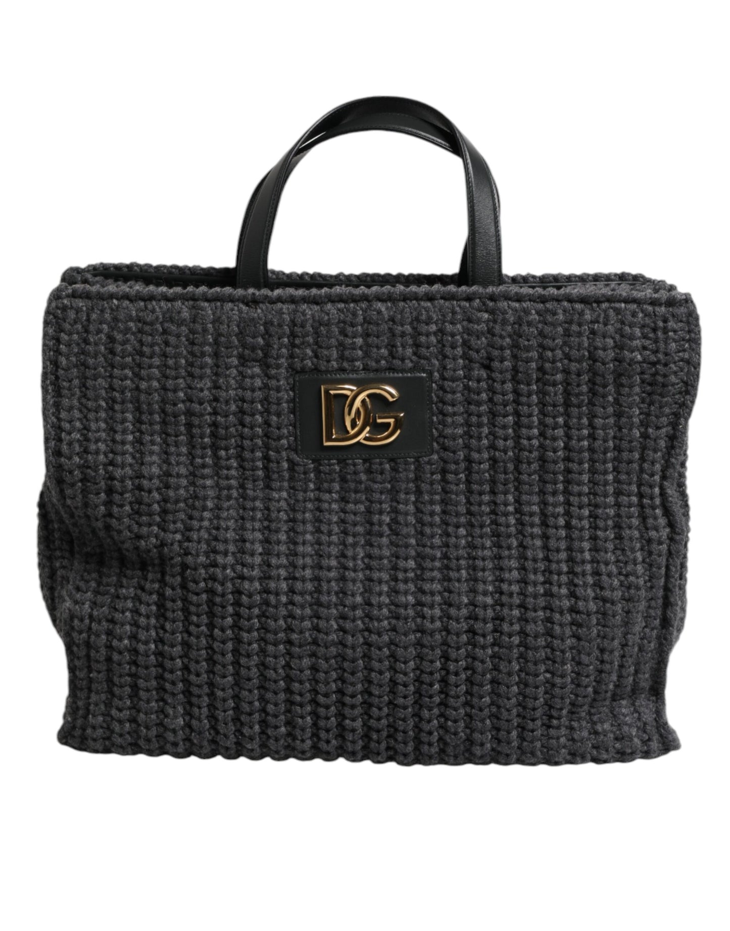Große Shopper-Tasche aus Strick und Häkelarbeit mit DG-Logo in Schwarz