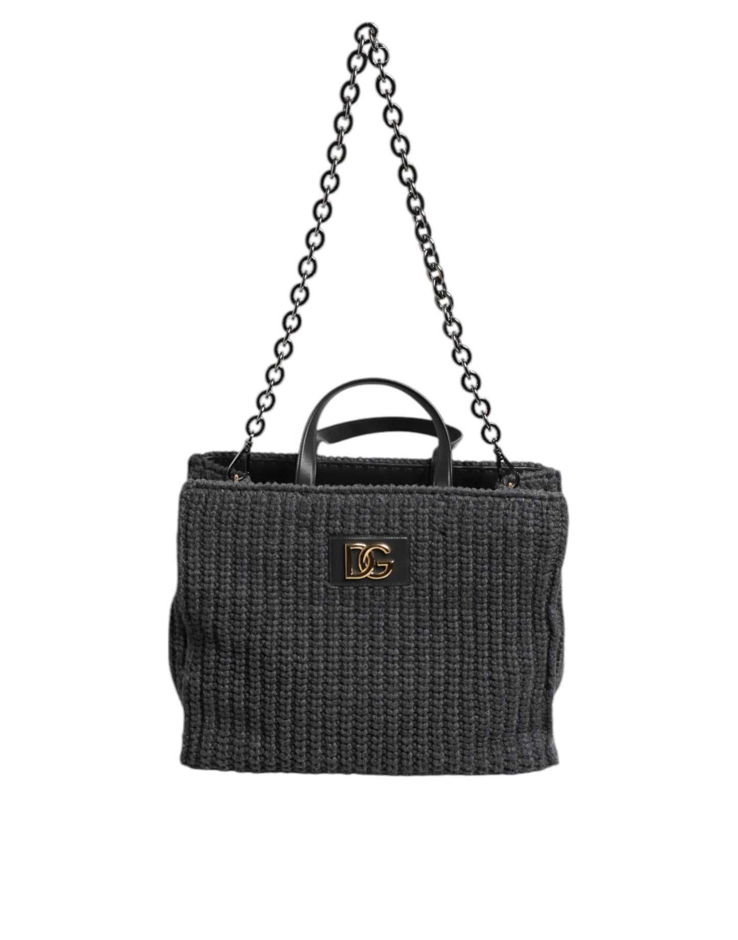 Große Shopper-Tasche aus Strick und Häkelarbeit mit DG-Logo in Schwarz