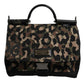 Braune Sicily-Tragetasche aus lackiertem Nylon mit Leopardenmuster