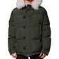 Green Hooded Long Sleeves Fur Shearling Jacket