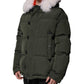 Green Hooded Long Sleeves Fur Shearling Jacket